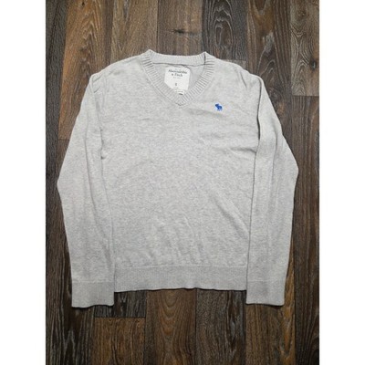 Abercrombie & Fitch Mens V-Neck Sweater Light Gray Cashmere Blend Moose Logo S