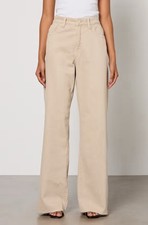 NWT Good American Good Ease Relaxed Mid-Rise Wide Leg Raw Hem Jeans Sand Sz 6/28