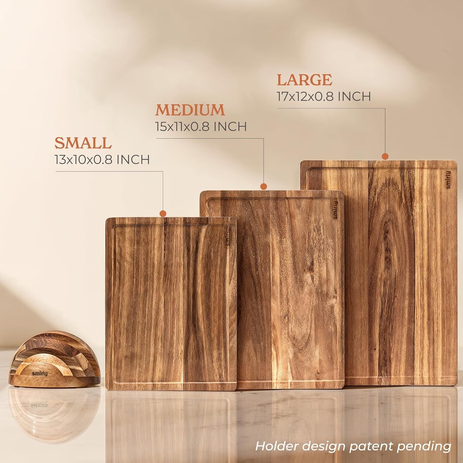 Elegant 3-Pack Acacia Wood Cutting Boards with Holder - Eco-Friendly Meal Prep