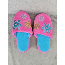 Girls Pink Snowflake Slippers Cozy Plush Size S 5-6
