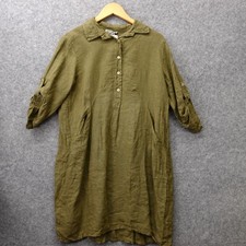 Elena Baldi Linen Dress Womens LARGE Army Green Shift Tunic Lagenlook ITALY NEW