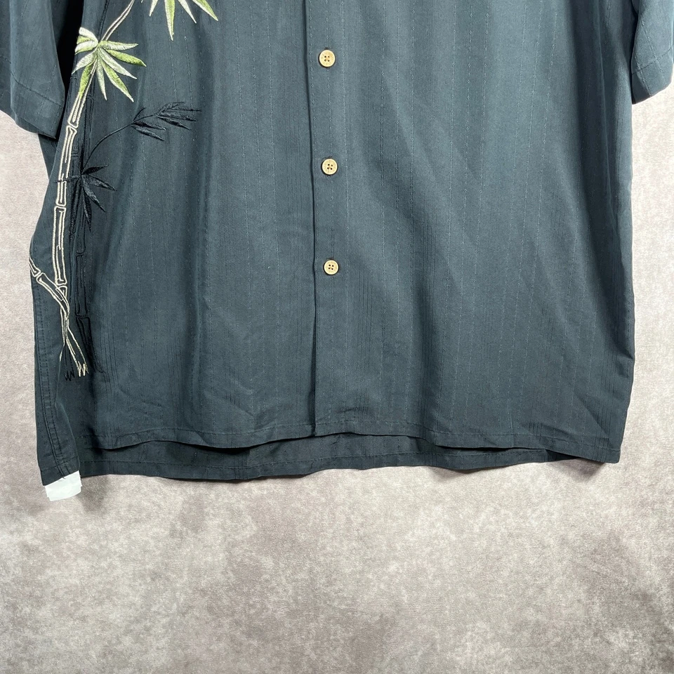 竹粘夏威夷露营衬衫男式中号黑色夏季海滩热带海滩 — 第 3/4 张图片