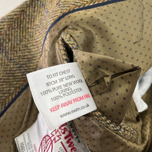 Harris Tweed Jacket Mens 38L Green Khaki Blazer Herringbone Hunting Shooting EWM - Picture 6 of 14