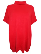 LADIES red roll neck oversized layering knit tunic top - S/M, M/L, L/XL - brand 