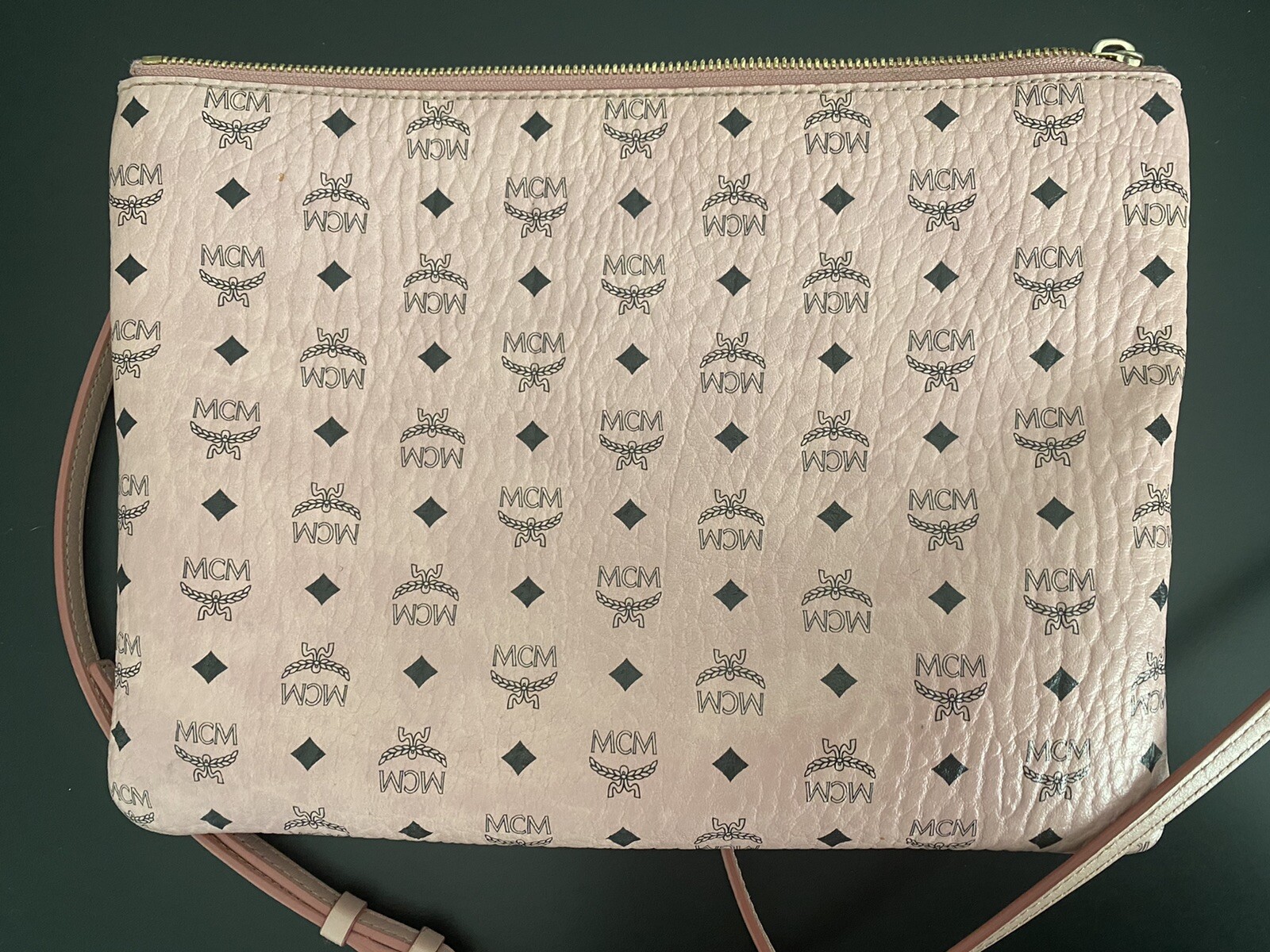 Authentic Pink MCM Visetos medium crossbody purse Gem