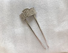 Vintage Jewelry Artisan Silver Tone Rhinestone Metal 5 1/2  French Hair Pin 210