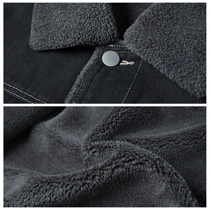Men Faxu Fleece Lined Thicken Denim Jacket Winter Lapel Jean Men Faxu Fleece Lined Thicken Denim Jacket Winter Lapel Jean