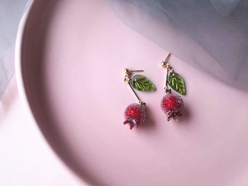 Granatapfel Ohrstecker Ohrringe Obst Schmuck Valentinstag Liebesgeschenk - Bild 3 von 8