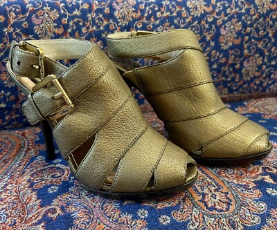 MICHAEL MICHAEL KORS Gold Metallic Open Toed Stiletto Ankle