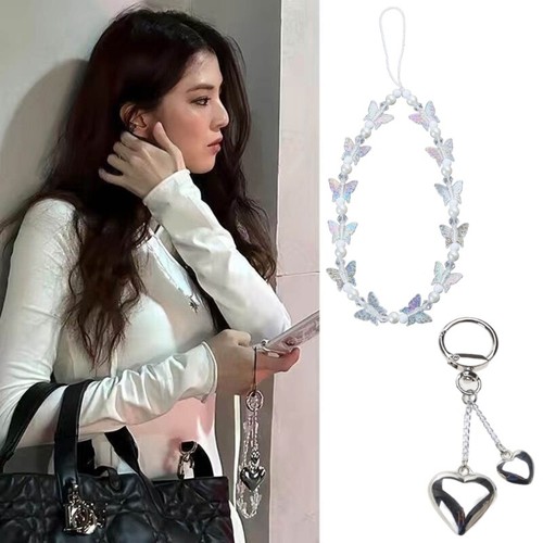 2 PCS Stylish Heart Butterfly Keyring Phone Pendant Gift for Fashion Enthusiasts - Zdjęcie 2 z 8