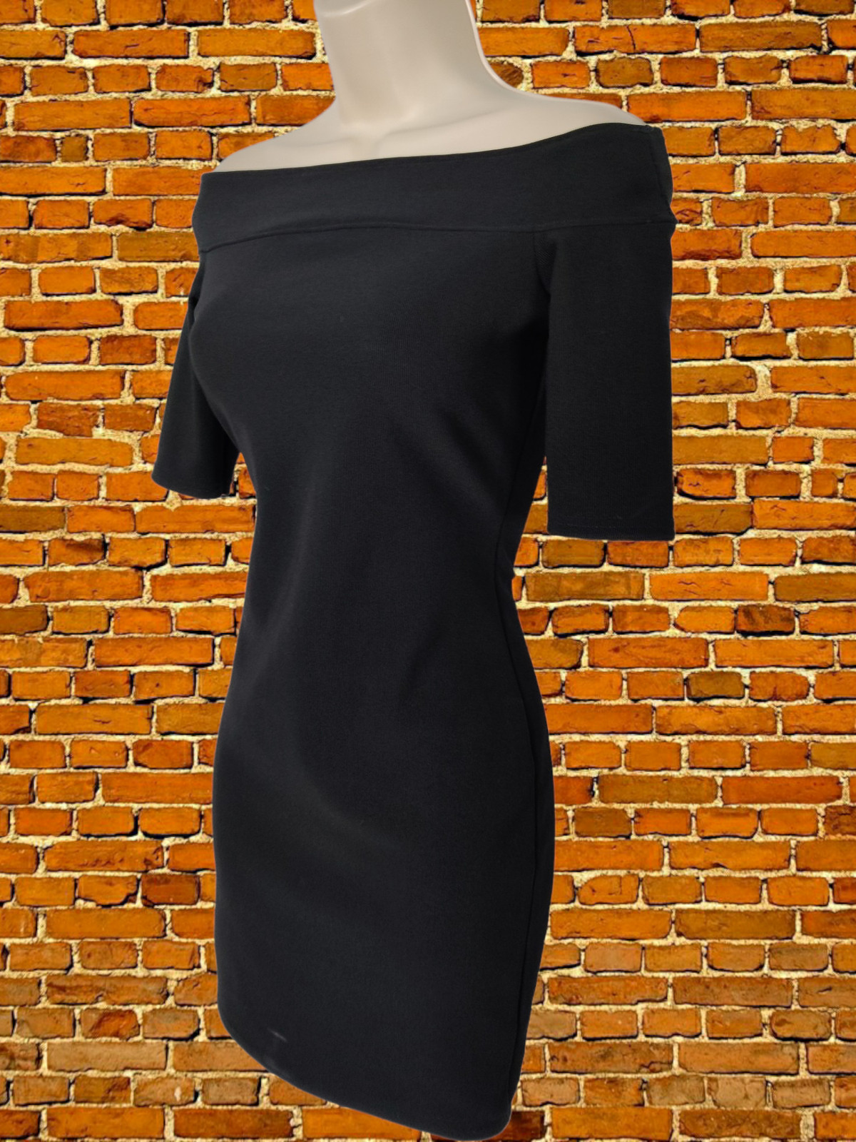 RIVER ISLAND UK BLACK 1/2 SLEEVE BARDOT OFF SHOULDER BODYCON