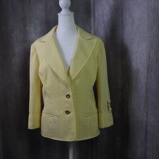 St John Jacket Blazer Womens 10 Yellow White Striped Front Buttons Designer