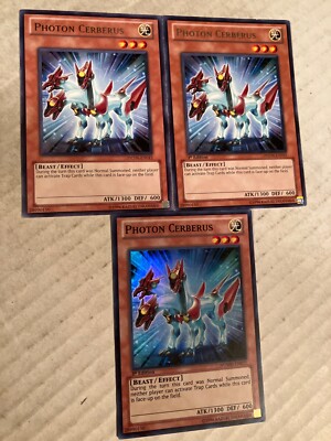3 photon Cerberus (1 is a foil) rare yu-gi-oh gaming cards cscan