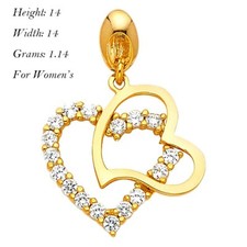 Small Tiny 14K Yellow Gold Love Love 2 Hearts Charm Pendant For Necklace  Chain