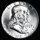 GEM BU UNCIRCULATED UNC MS 1957 SILVER FRANKLIN HALF DOLLAR BRILLIANT LUSTER
