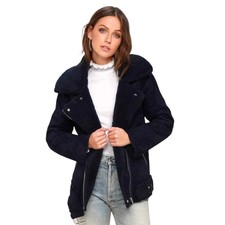 J.o.a. Mount Rainier Blue Suede Sherpa Coat Small