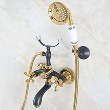 Black Gold Brass Wall Mounted Clawfoot Bath Tub Faucet with Hand Shower Spray