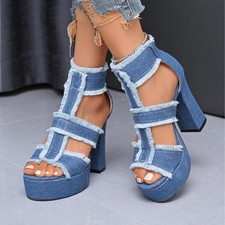 Ladies High Block Heel Open Toe Ankle Strap Punk Shoes Platform Sandals Zipper