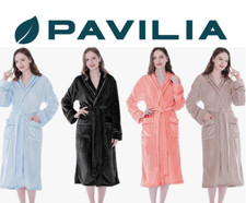 Womens Robe Soft Fleece Satin Trim Night Spa Ladies Bathrobe Home Sleepwear Long