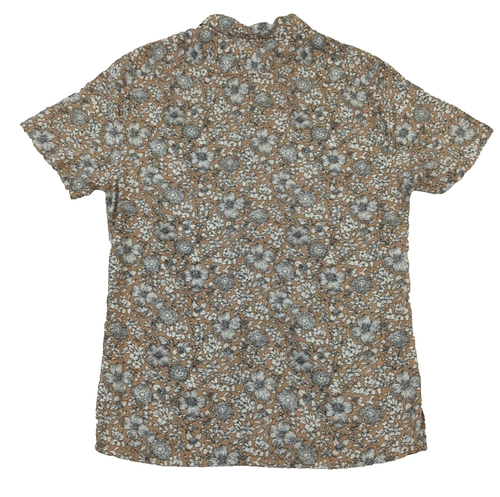 Express Men's Floral Short Sleeve Button Down Shirt Tan Black White Size Small - Picture 6 of 8
