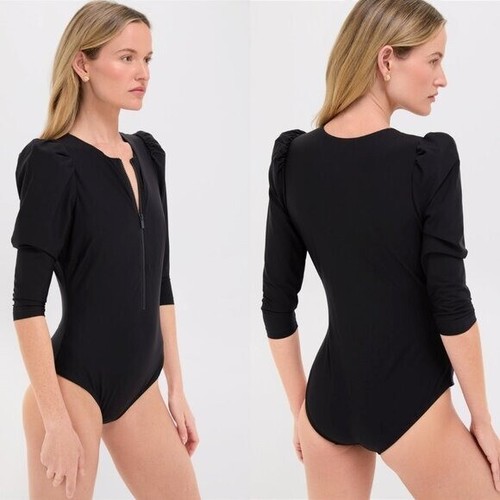 Stylest NEW Black Caviar Sculpting Puff Sleeve One Piece Swimsuit Size S - Picture 2 of 8