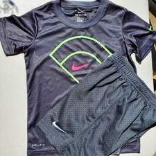 Nike Boys Size 6 Summer Mesh Shorts T-Shirt Gray Baseball NEW