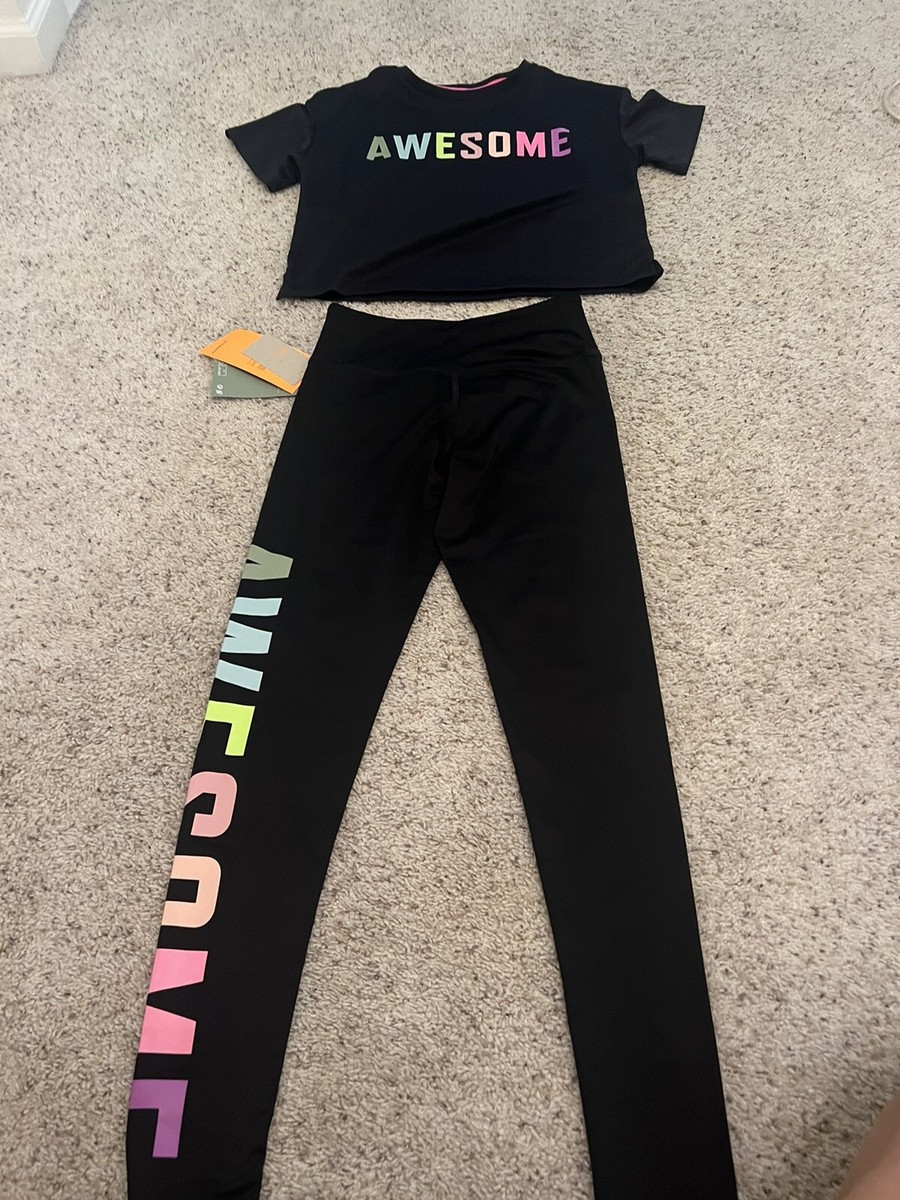 H&M Sport Athletic Leggings And Crop Shirt Black Awesome Active Set Girls 12