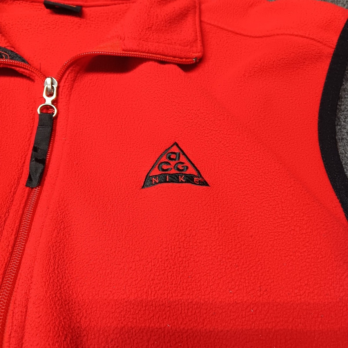 Vintage Nike ACG Vest Men XL Red Full Zip Pockets 90s Therma Fit