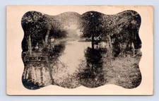 Flooded Creek Scene in Vignette RPPC Antique River Real Photo Postcard ~1910s