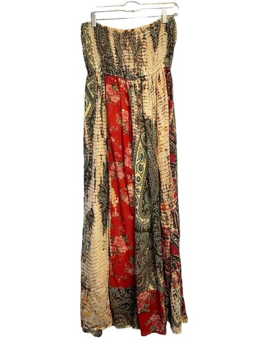 Solitaire Maxikleid Damen Medium trägerlos Boho Baumwolle Paisley Blumen Resort Wear
