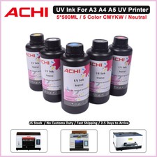 ACHI 5 X 500ML UV INK For A3 A4 A5 UV Printer 5 Colors CMYKW Neutral Ink US Ship