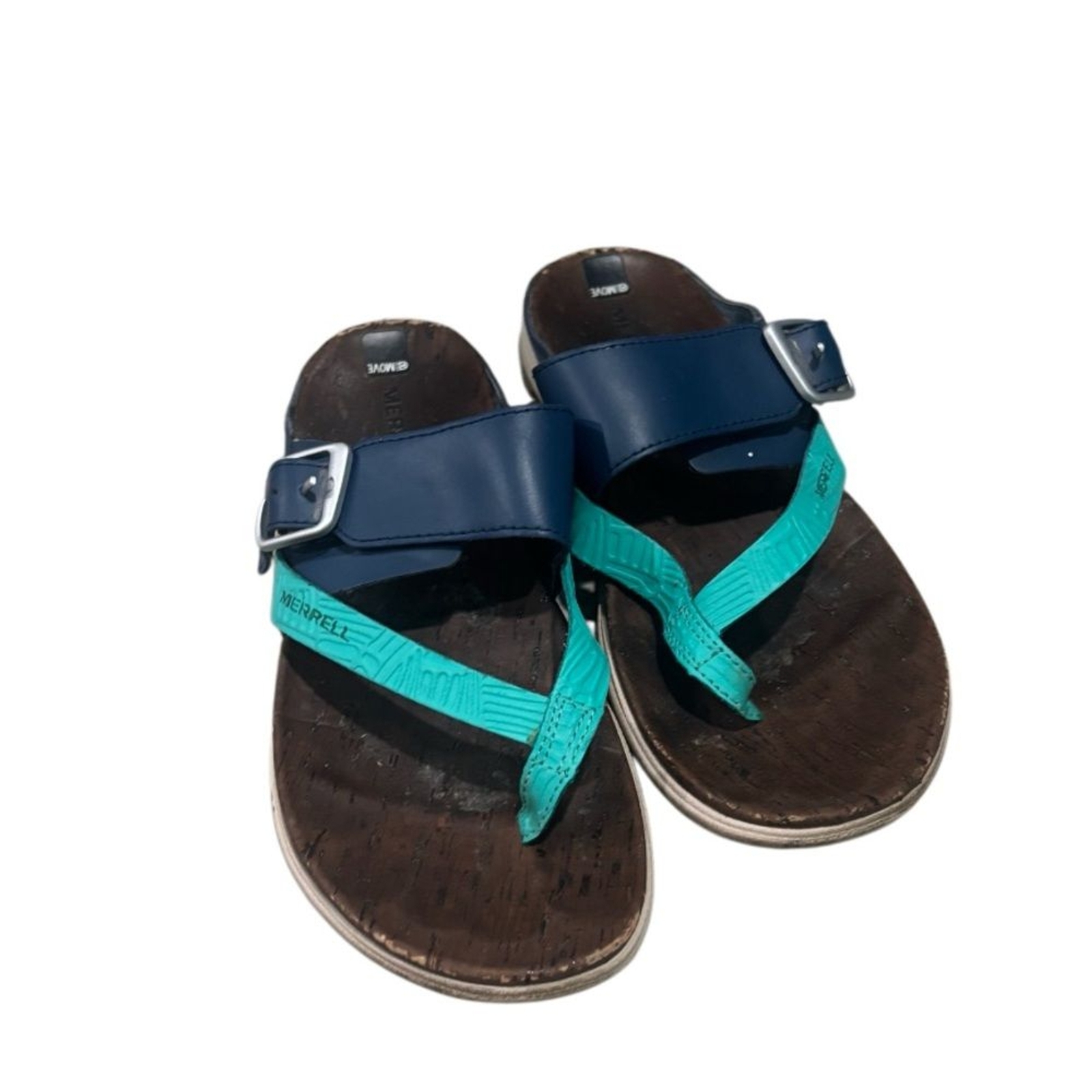 Sandali Merrell donna Around Town Luxe 7 blu pelle tanga fibbia regolabile