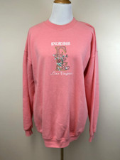 Excalibur Las Vegas XL Vintage Sweatshirt Floral Embroidery Coral Peach Textured