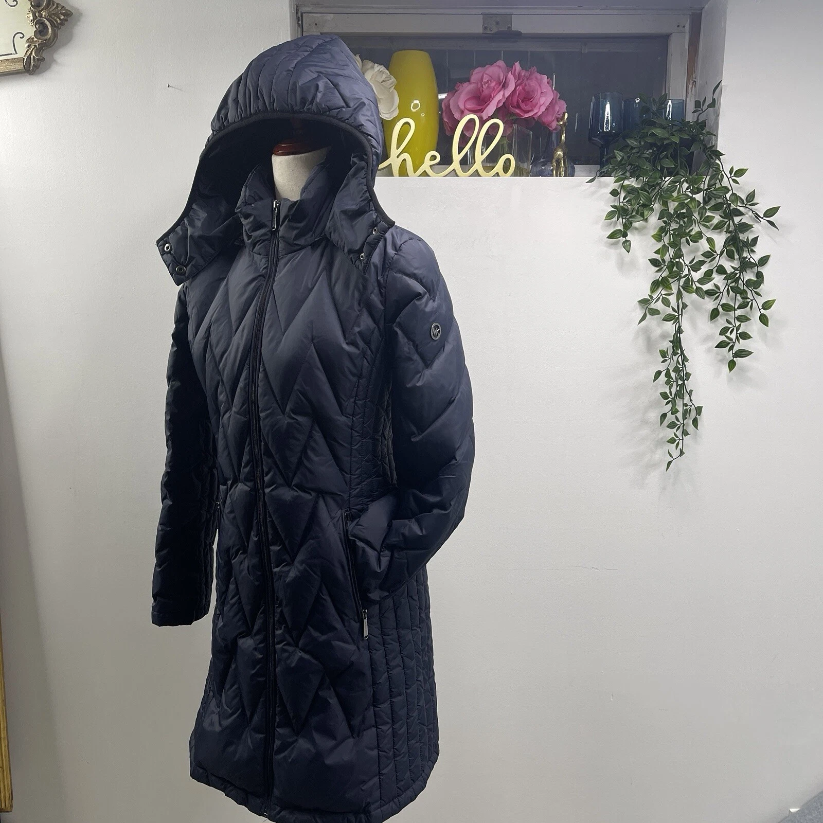 Giacca Michael Kors donna piccolo parka navy con cappuccio imbottito