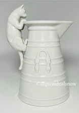 Vintage Cat Handle Milk Pitcher Creamer Jug White Porcelain The Haldon Group 7"