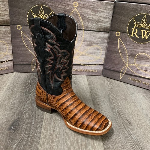 MEN'S RODEO COWBOY ALLIGATOR BELLY PRINT WESTERN SQUARE TOE BOOTS DARK COGNAC - Picture 5 of 17