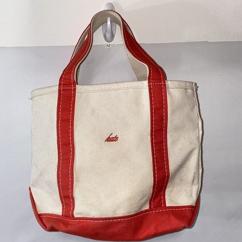 Vintage LL Bean Boat & Tote With Zipper Red Straps Ka… Gem