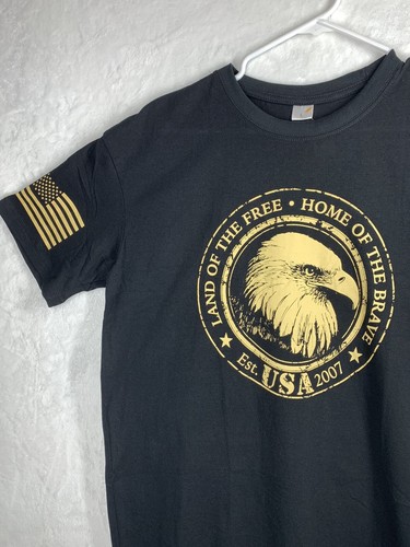 Unisex Short Sleeve T-Shirt Large 'Land of The Free Home of the Brave' Flag USA - Picture 4 of 4