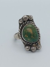 Vintage Native American Sterling Silver Green Turquoise Ring Size 6