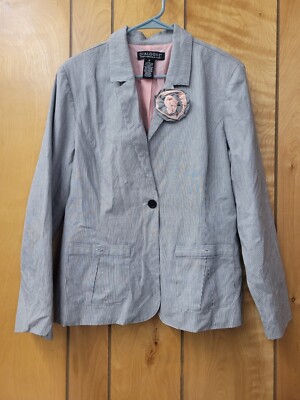 Dialogue Womens Blazer Jacket Button Up Pin Stripe Pink Lined Flower Size 12