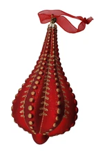 Frontgate Red Teardrop Glass Christmas Ornament Gold Glitter