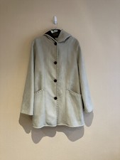 Orvis Womens Faux Sheep Skin Beige Fleese Lined Hooded Coat Size Large Uk 18