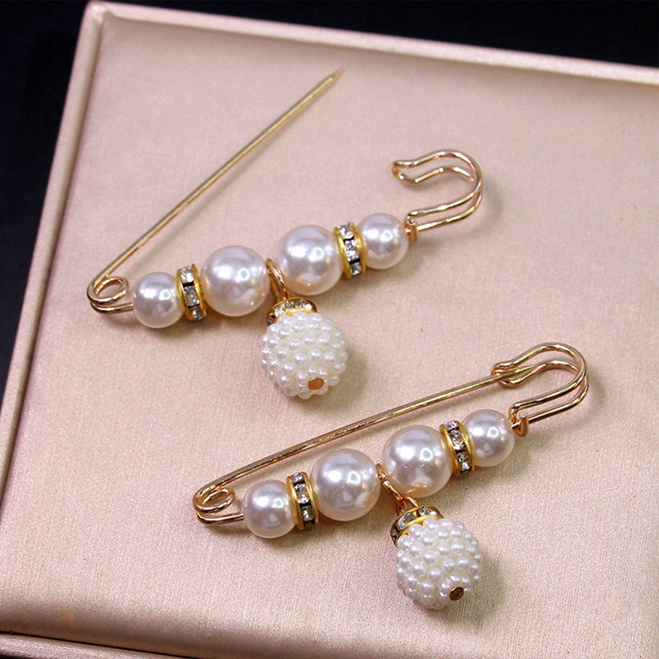 Pearl Safety Pin Brooch Fashion Jewelry Brooches Set of 8 Pant Waist