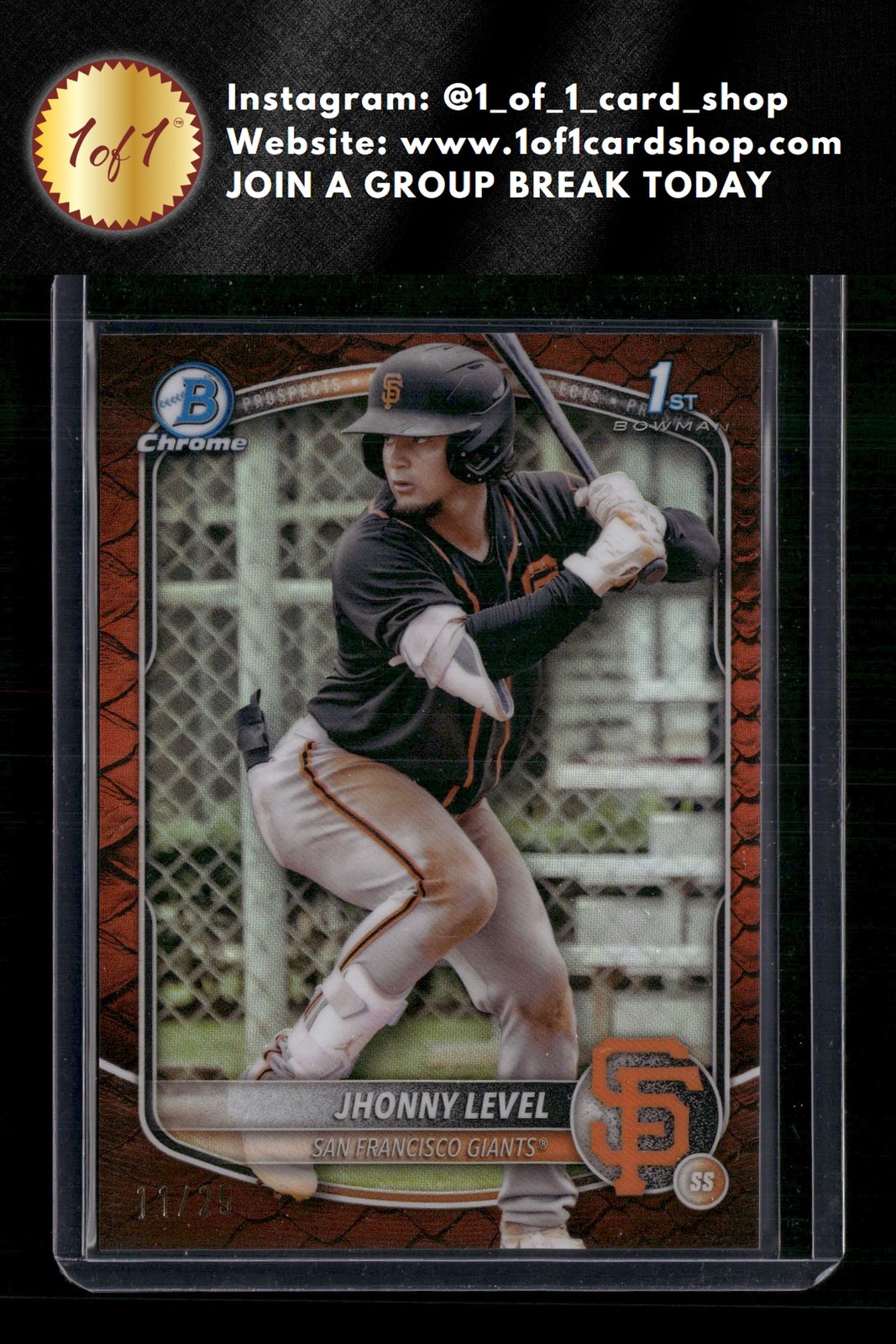 2025 Bowman #BCP-147 Jhonny Level Chrome Prospects Reptilian Orange #11/25 AB