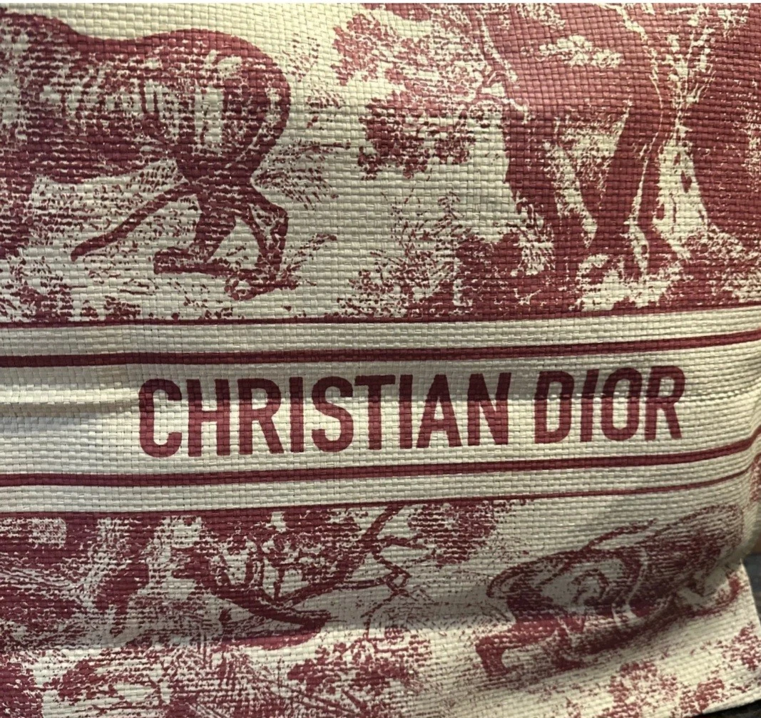 Grand sac fourre tout Christian DIOR GWP paille rouge BNWT voyage plage 