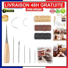 Kit de Couture en Cuir  - 12 Aiguilles et Fils Cirés pour Réparations