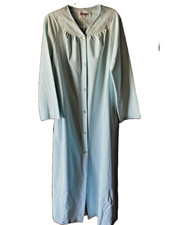 Vintage Shadowline Fleece Long Button Robe Housecoat Medium Mint Green/Blue Aqua