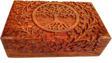 Handcarved Wooden Decorative Treasure Chest Box 8 X 5 Inch Brown Tree of Life Pa