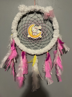 White Fur Hello Kitty Dreamcatcher Handmade Kids Teens Adults Wall Hanging Decor