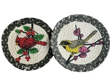 Vtg Set 2 Woven Braided Bird Trivets Pot Holders Hot Pads Rug Country Cottage 9&rdquo;